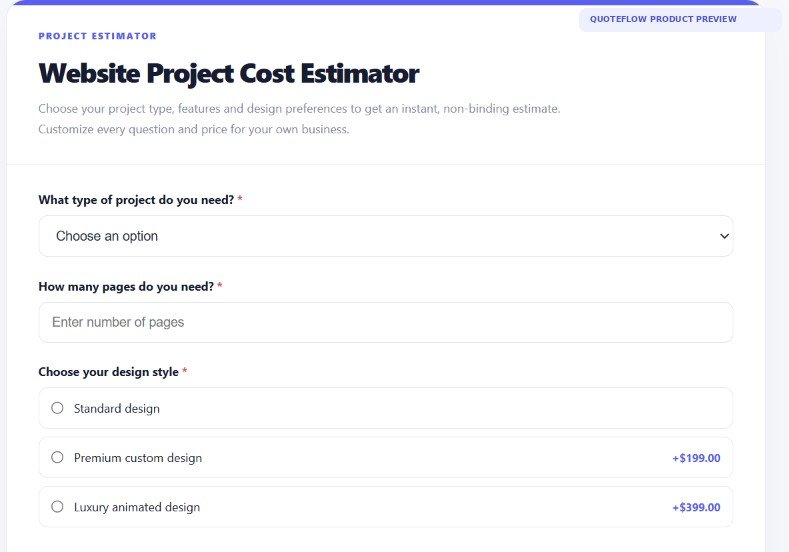 Public quote calculator form